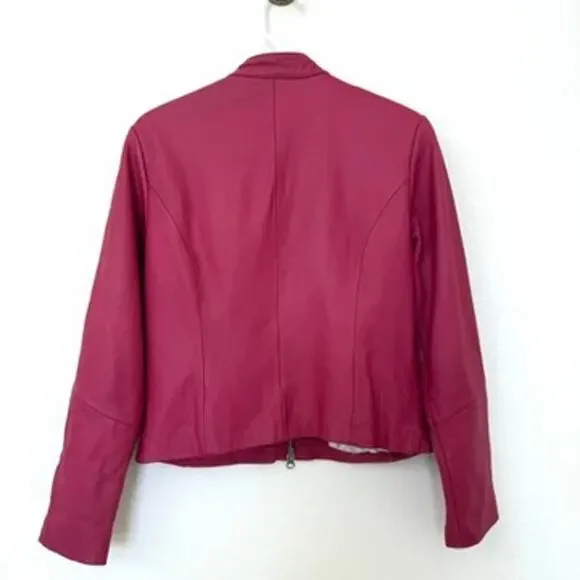 Wilsons Leather Maxima Genuine Leather Jacket Berry Red Moto Style M - Picture 2 of 8